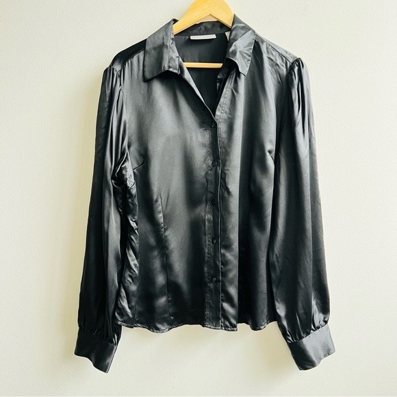 Kate Hill Tops - Kate Hill Black plus Size 100% Silk Long Sleeve Button Down shirt Size 18